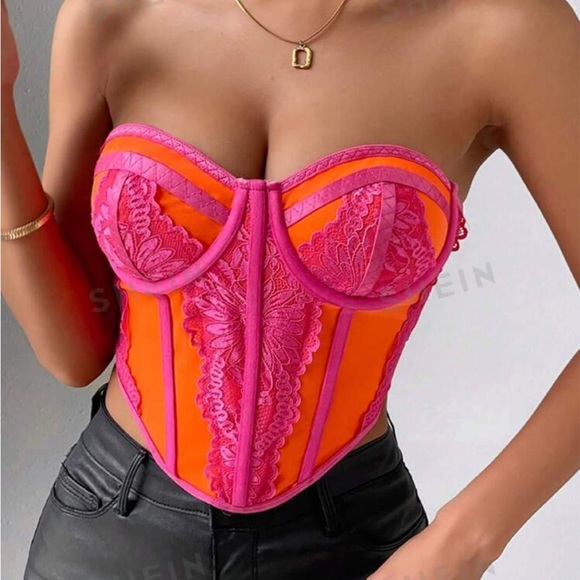 Privé Contrast Lace Bustier Bandana Hem Tube Top - Picture 4 of 5